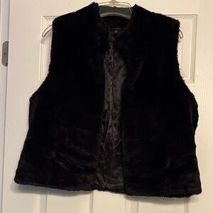 Talbots Elegant Black Faux Fur Vest